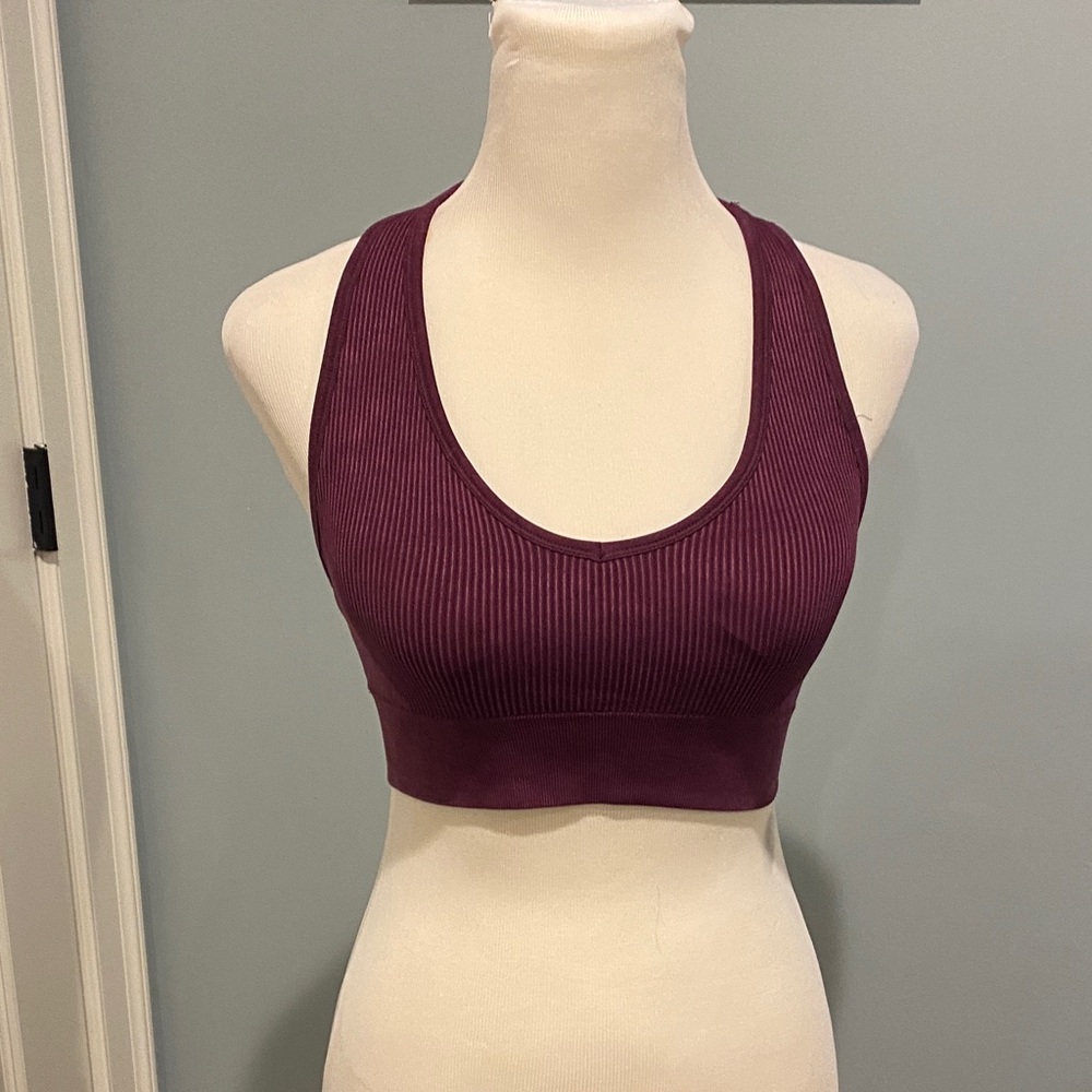 Calvin Klein Maroon Ribbed Sports Bra